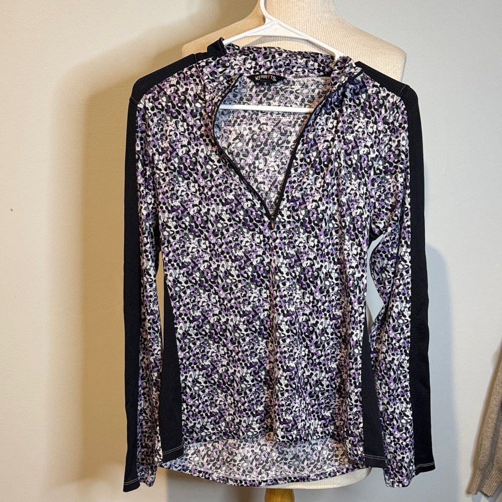 Kerrits Purple and Black Floral athletic blouse